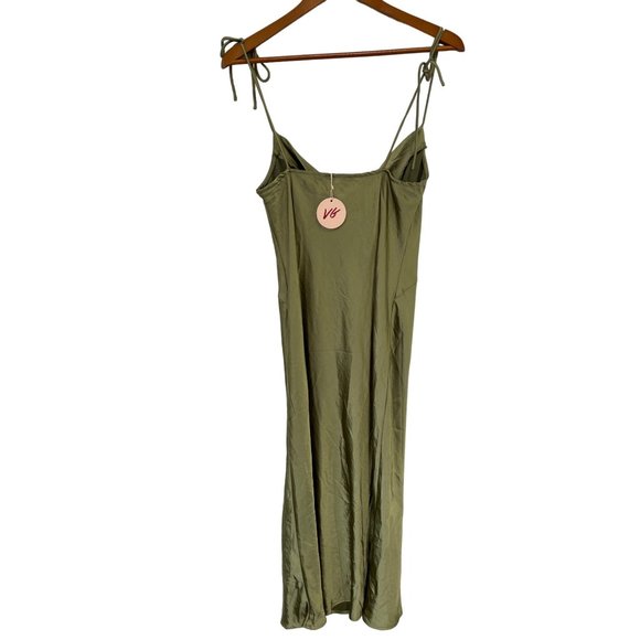 Verge Girl Midi Slip Dress Women 12 Satin Green Summer Beach Intimate Casual NEW - Picture 2 of 7